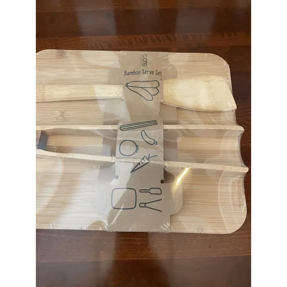 New Core Bamboo Bamboo Serve Set Serving Board Spatula Tongs Sealed